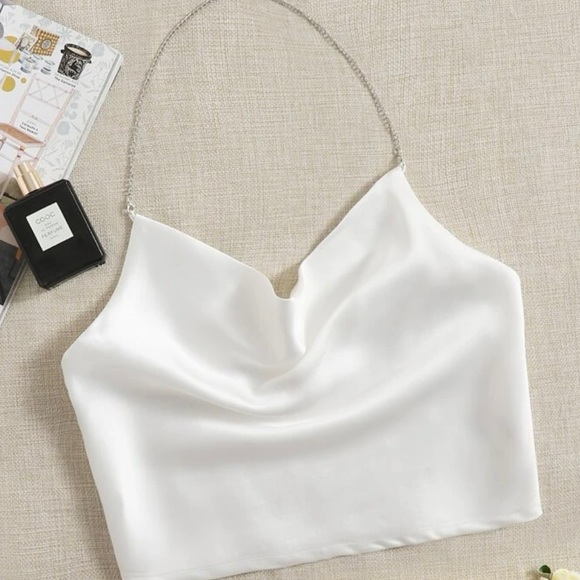 SHEIN small white satin halter neck top with chain strap - Picture 1 of 2